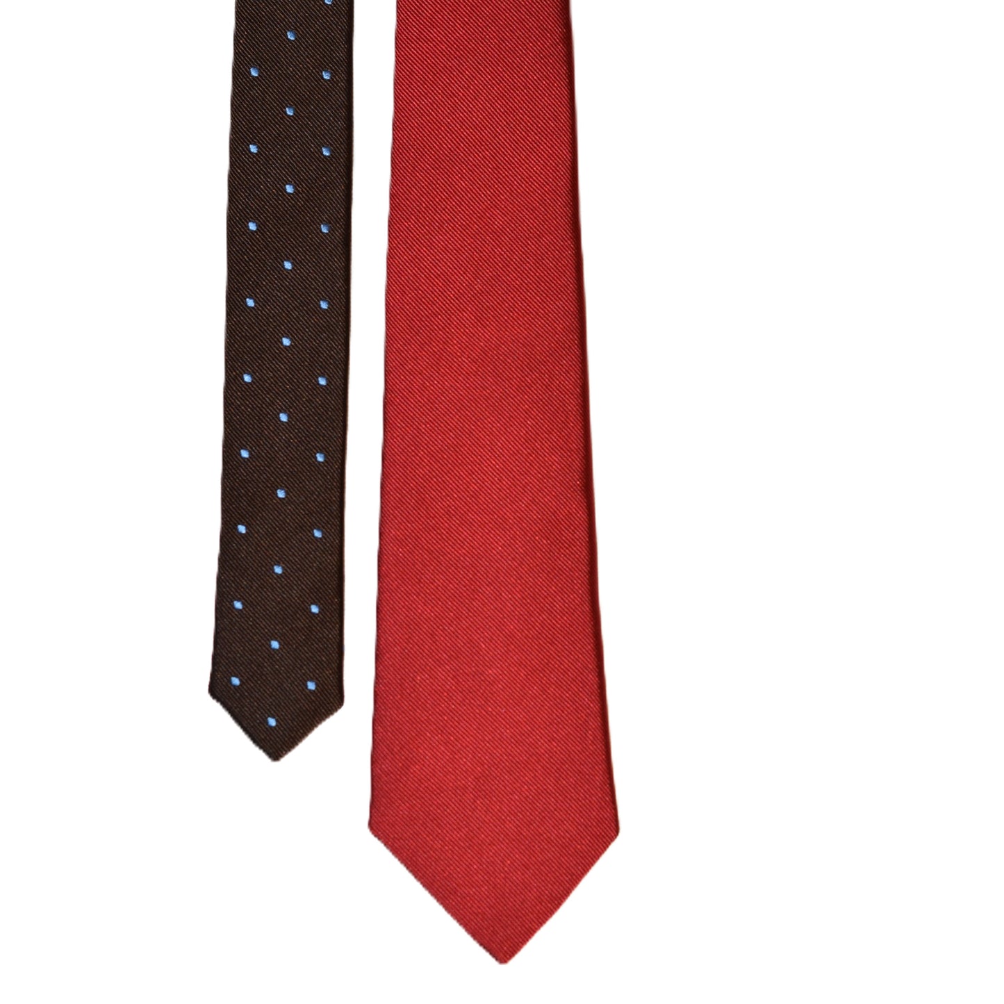 2 in 1 red necktie with brown and blue polka dots