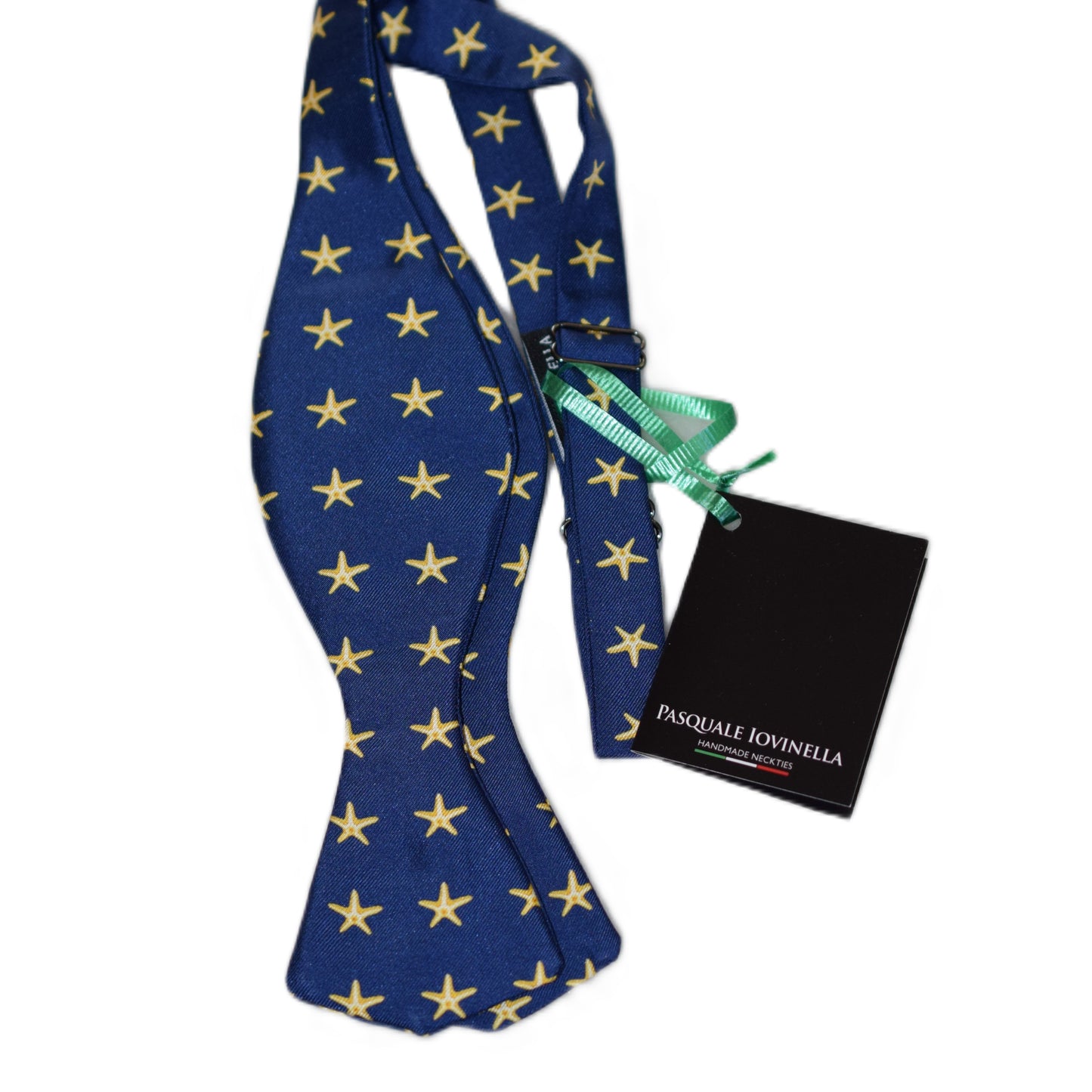Blue bowtie with big yellow stars