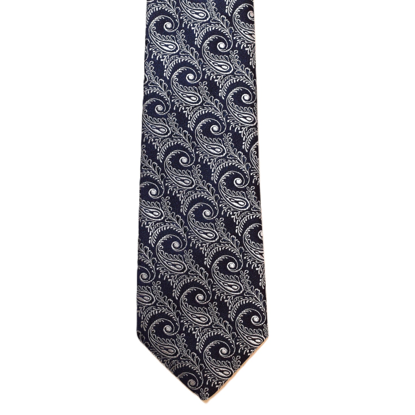 Blue necktie with silver paisley (narrow)