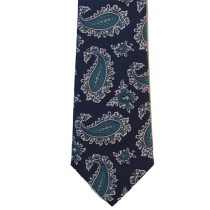 Blue necktie with turquoise paisley