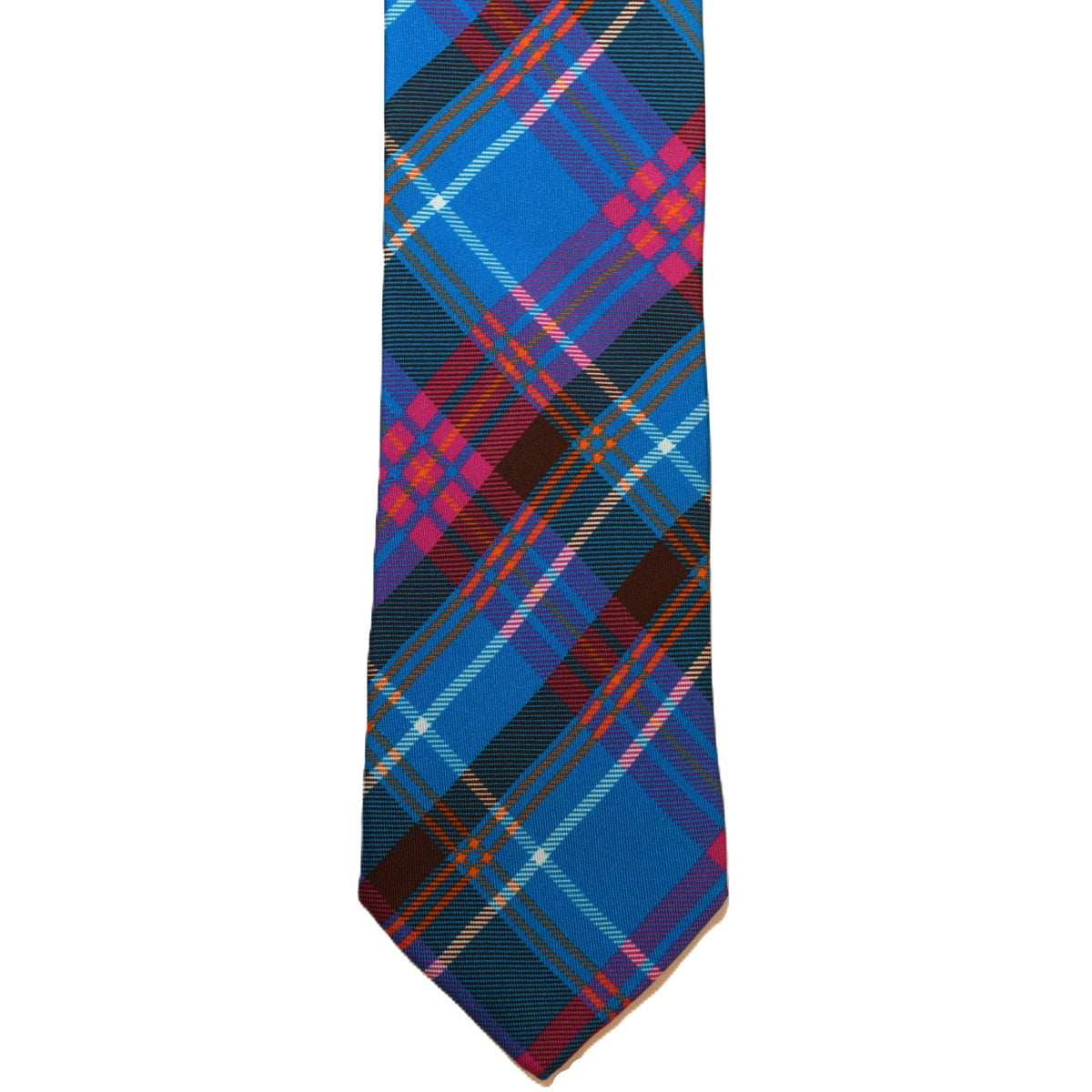 Bright blue and pink plaid necktie