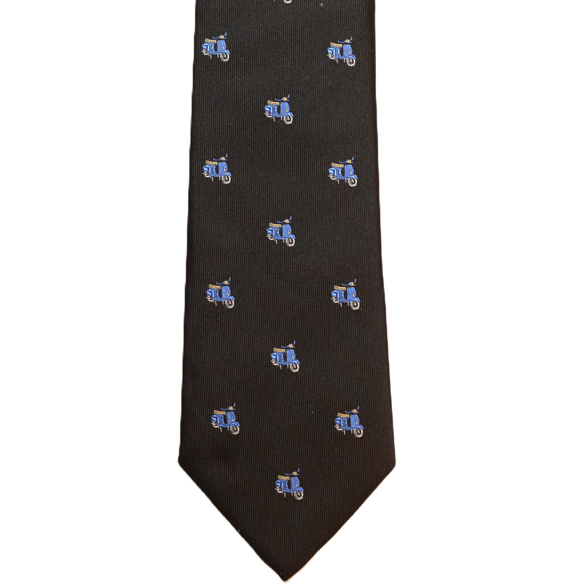 Brown necktie with blue vespa