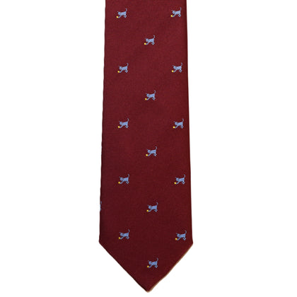 Burgundy necktie with light blue cats