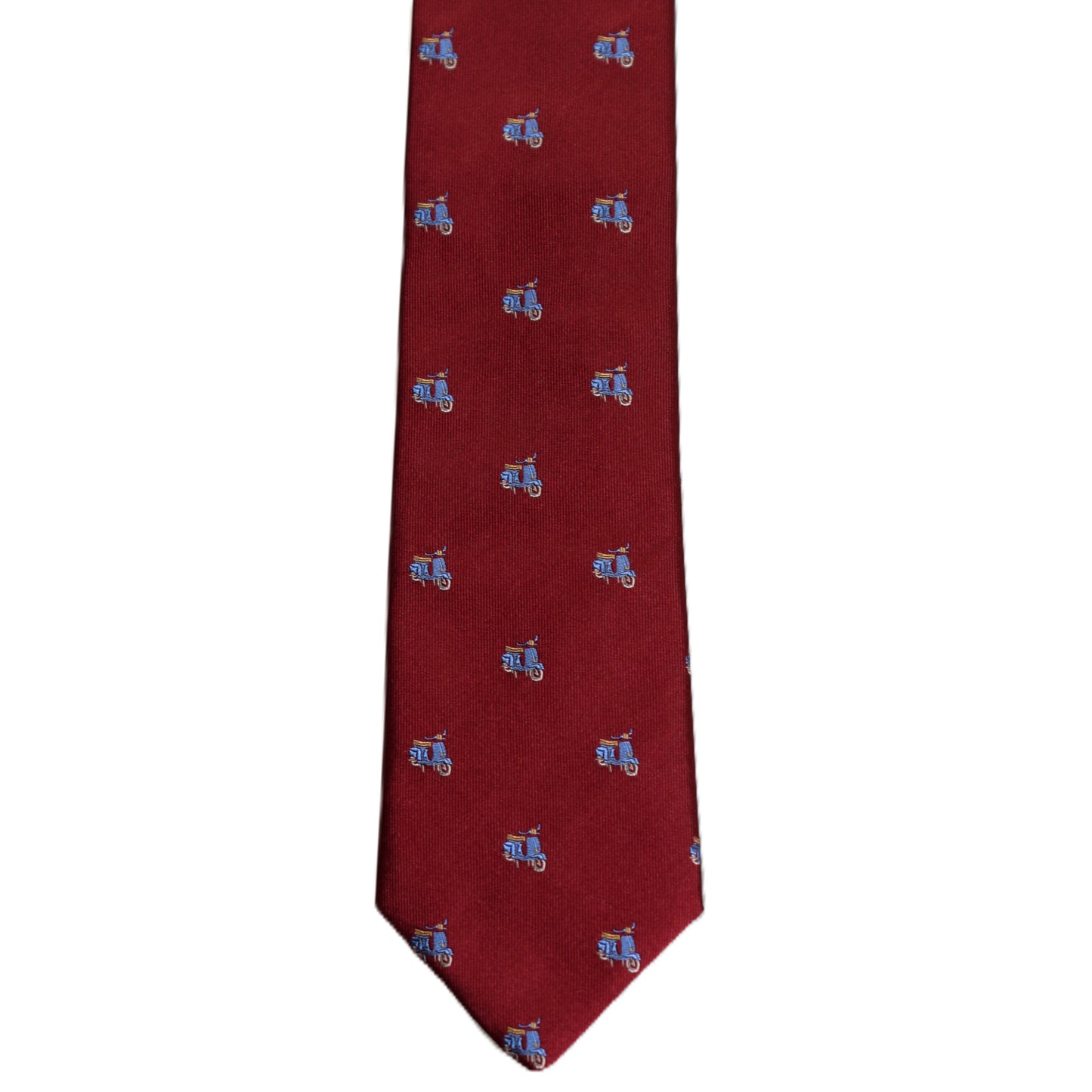 Burgundy necktie with light blue vespa