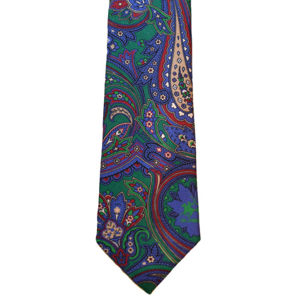 Green necktie with red and blue paisley (skinny)