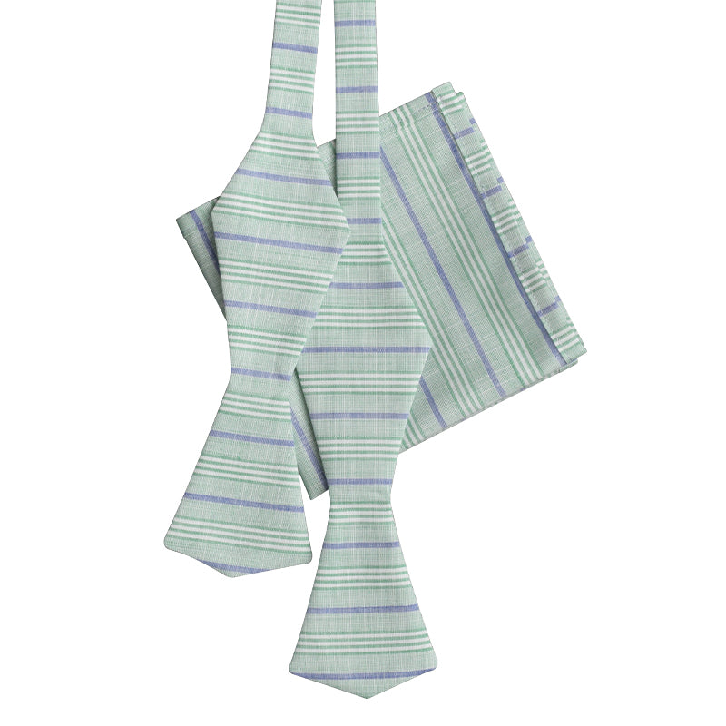 Light Green with white and purple stripes pocket square