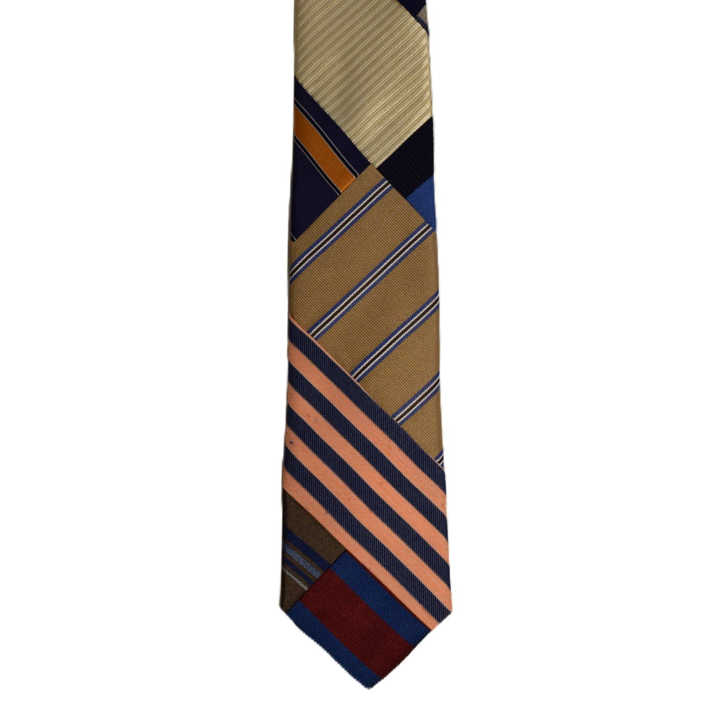 Patchwork necktie orange and blue stripes