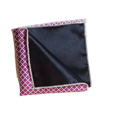 White with pink geometric design pocket squre and Black (double sided)