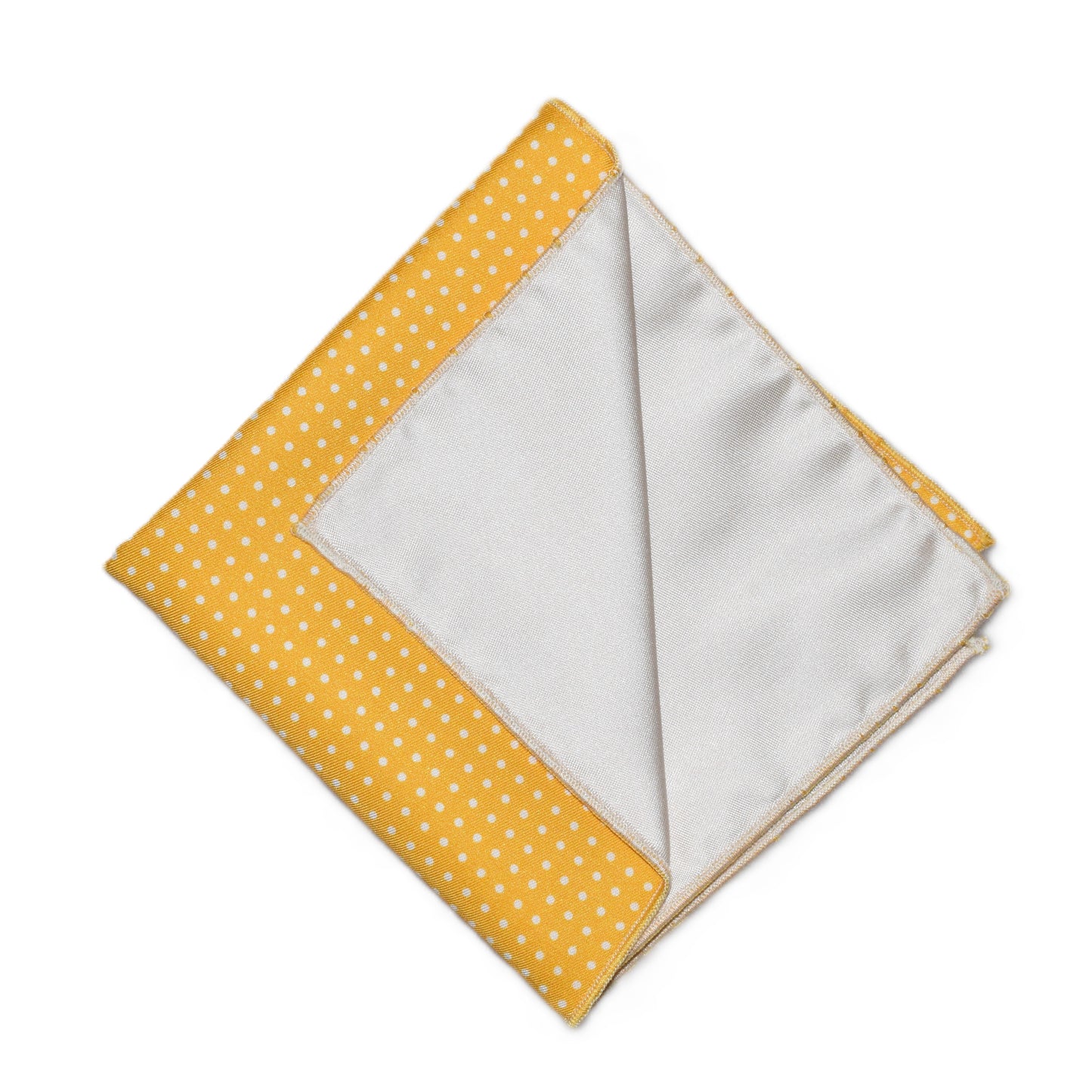 Yellow pocket square with white polka dots and white (double sided)