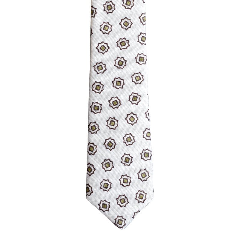 Cream necktie with large brown gears