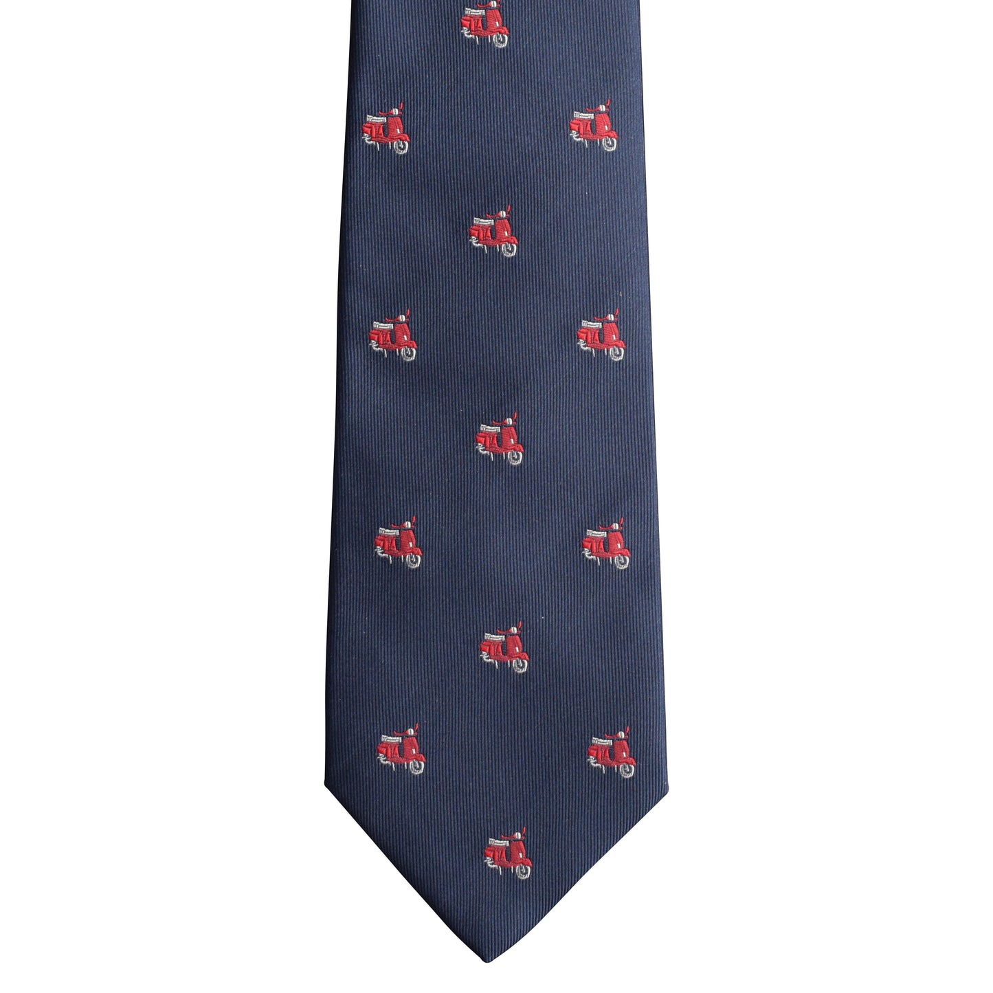 Dark blue necktie with red Vespa