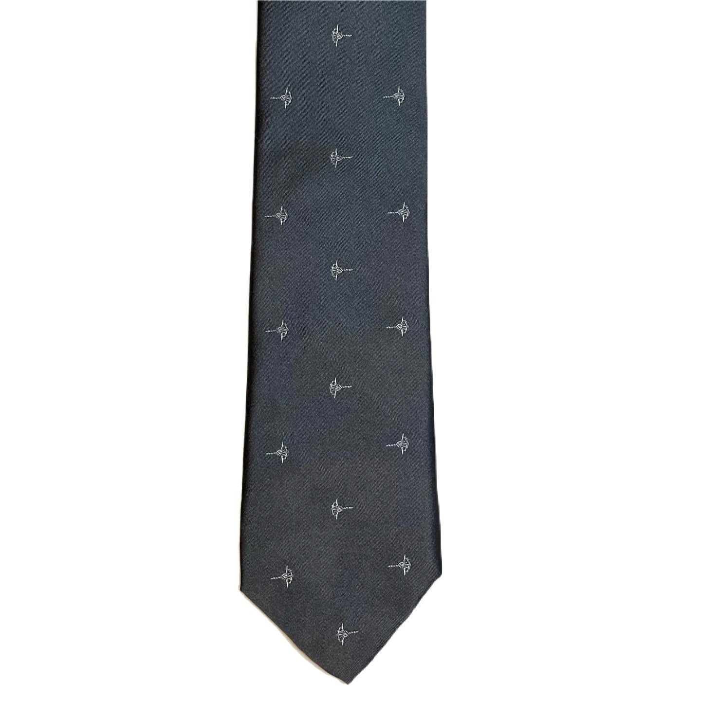 Grey necktie with silver flowers