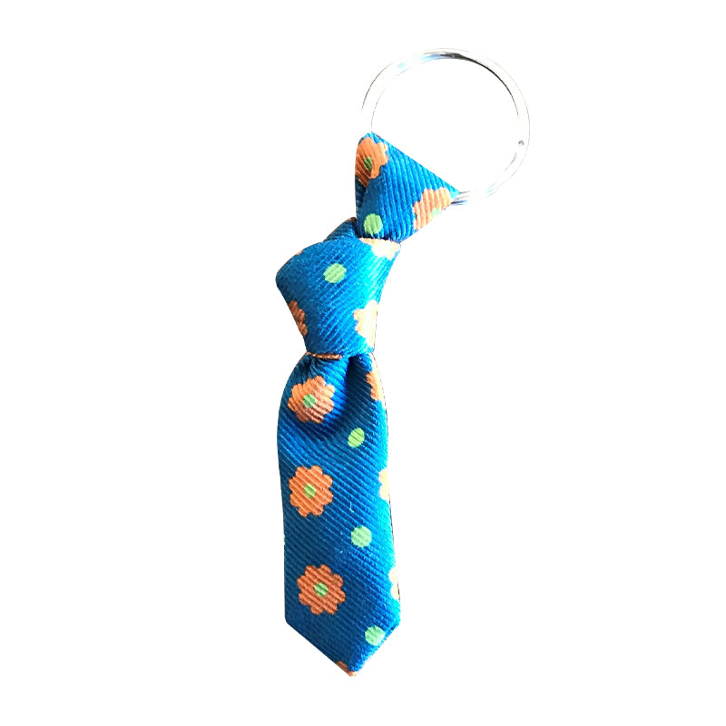 Blue with orange flowers mini necktie key chain