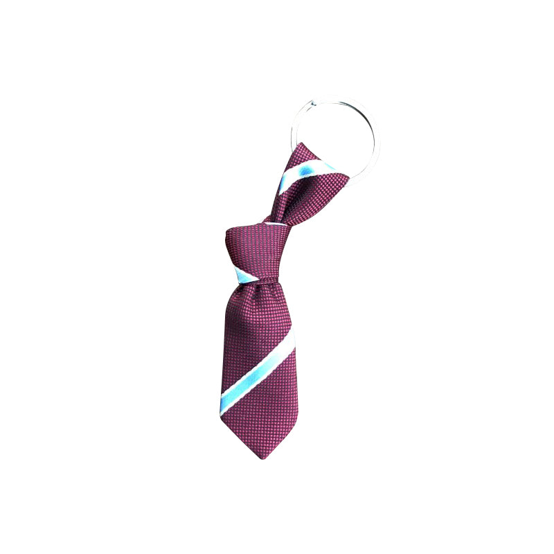 Dark red with light blue/white stripes handmade mini necktie key chain