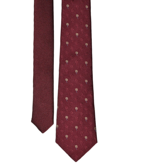 2 in 1 Burgundy necktie with yellow flowers and burgundy