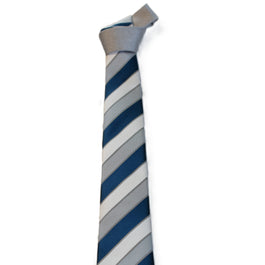 2 in 1 Cream and medium blue large stripes necktie and Light grey