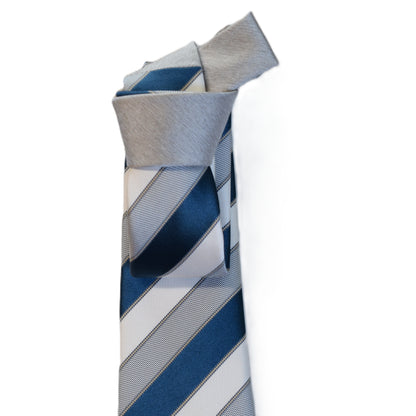2 in 1 Cream and medium blue large stripes necktie and Light grey