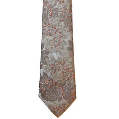 Beige necktie with beige/tan large flowers (narrow)
