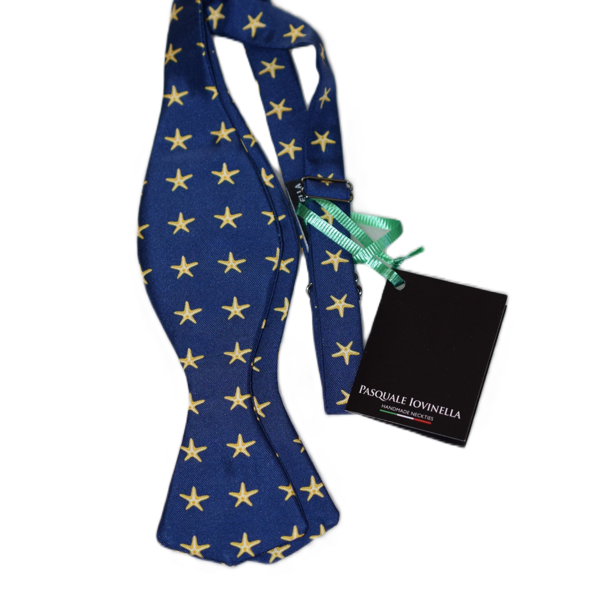 Blue bowtie with big yellow stars