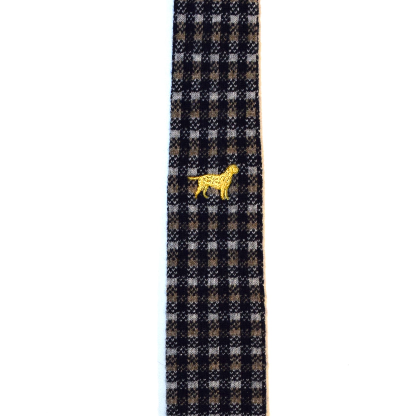 Blue and brown plaid necktie with dog (straight bottom)