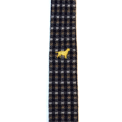 Blue and brown plaid necktie with dog (straight bottom)
