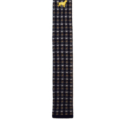 Blue and brown plaid necktie with dog (straight bottom)
