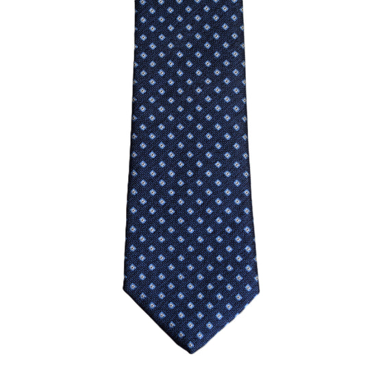 Blue necktie with light blue and white squares