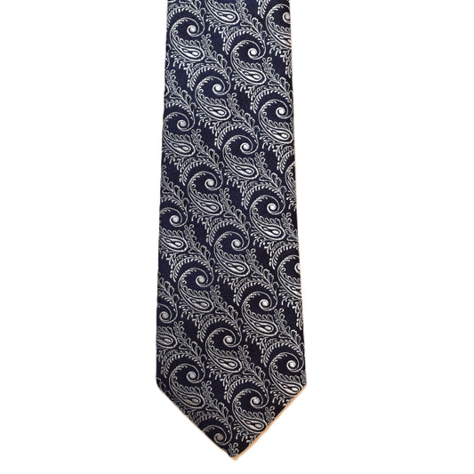 Blue necktie with silver paisley (narrow)
