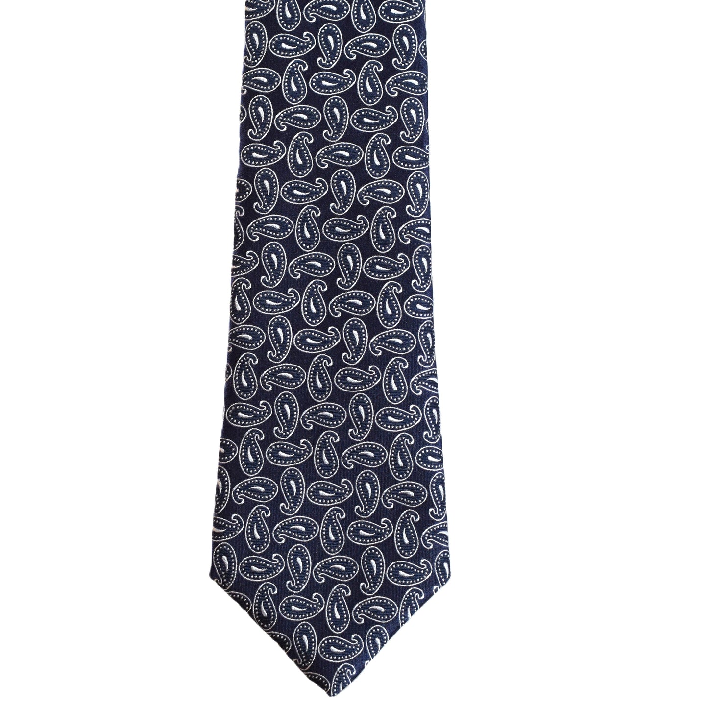 Blue necktie with small silver paisley