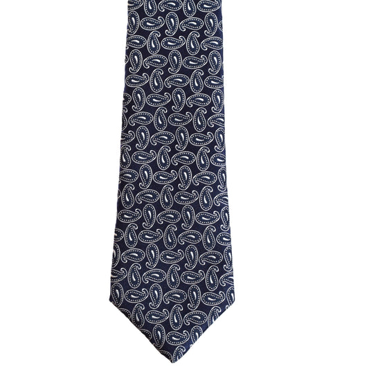 Blue necktie with small silver paisley