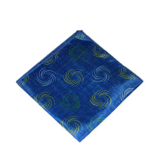 Blue pocket square with yellow swirls