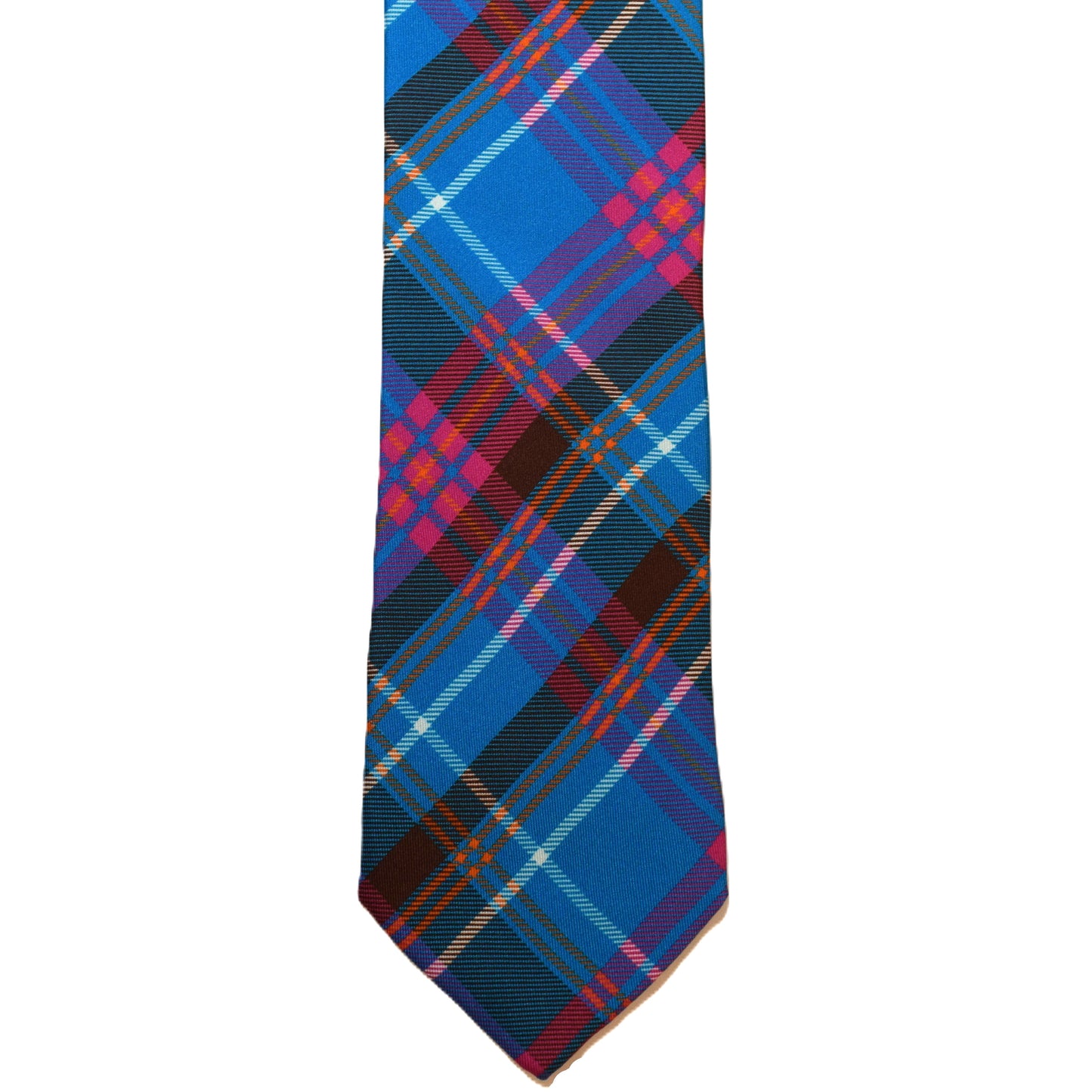 Bright blue and pink plaid necktie