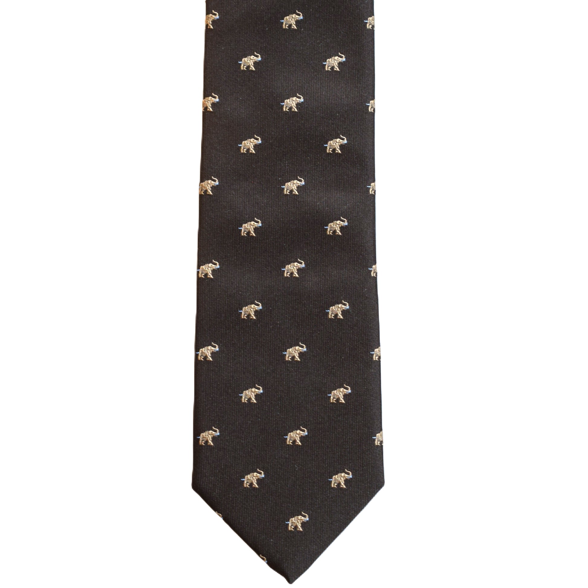 Brown necktie with tan elephants (long)