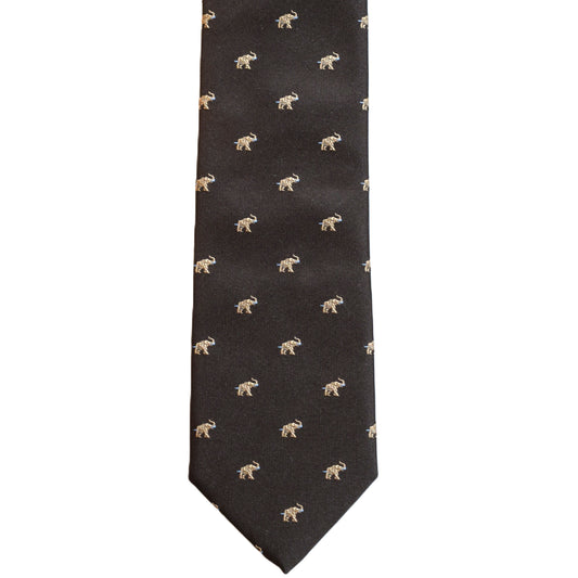 Brown necktie with tan elephants (long)