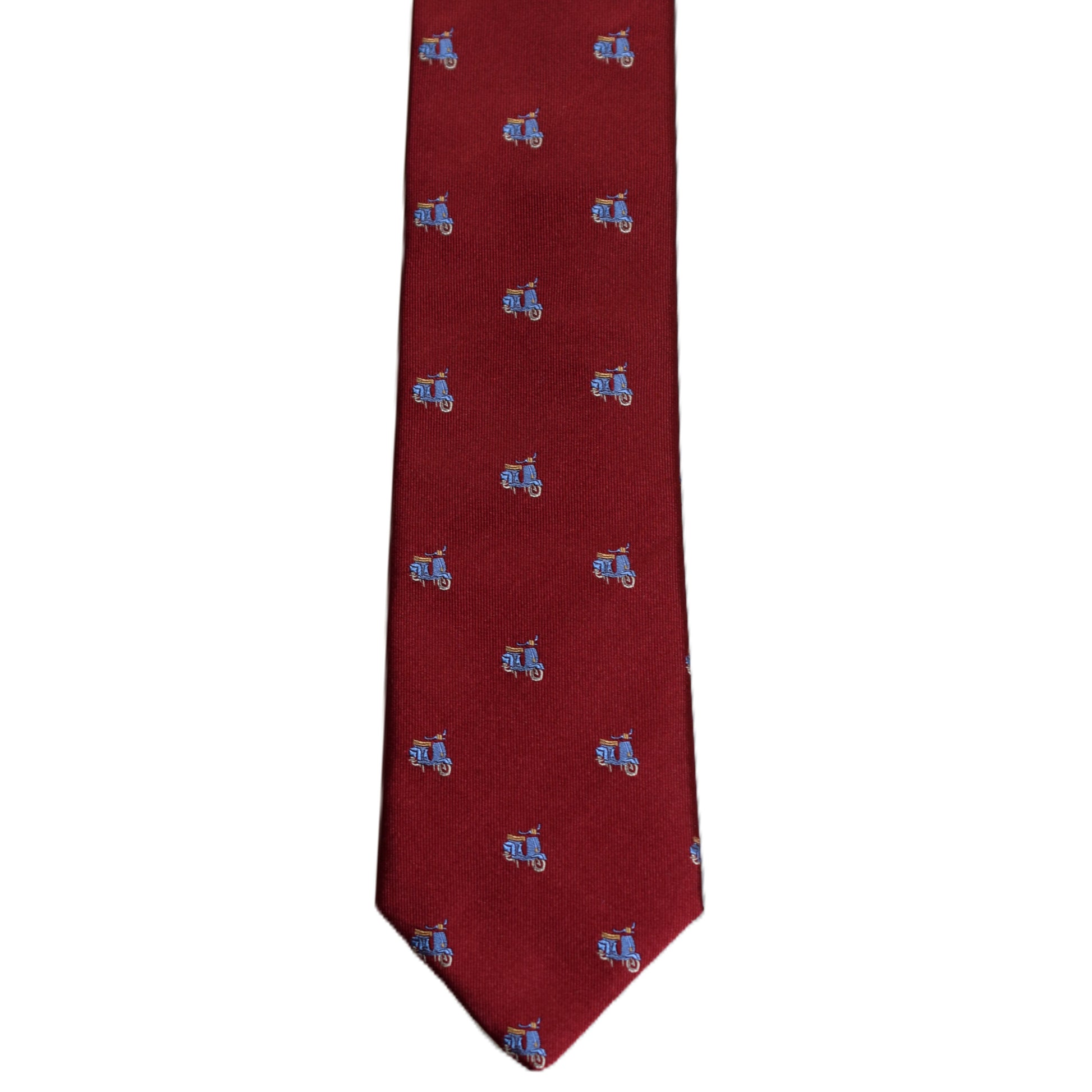 Burgundy necktie with light blue vespa