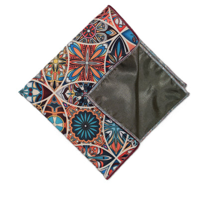 Burgundy multi color pocket square and grey 