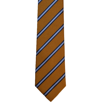 Burnt orange necktie with blue stripes (extra long)