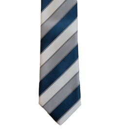Cream and medium blue large stripes necktie