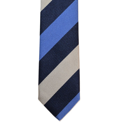 Cream, royal blue and navy large stripes necktie