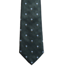 Dark green necktie with light blue flowers