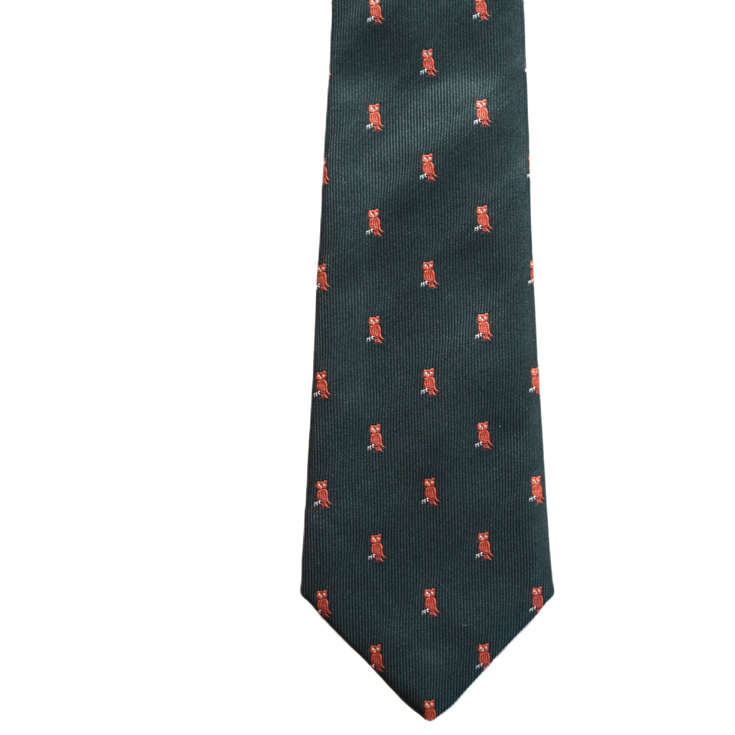 Green necktie with orange owls (long)