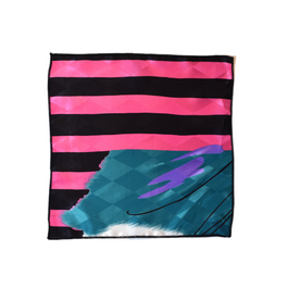 Green pocket square with black and pink horizontal stripes