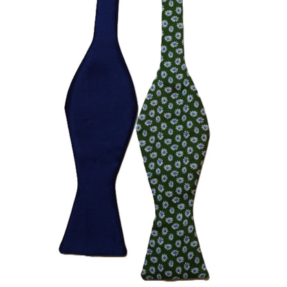 Green white flowers bow tie and blue double sided