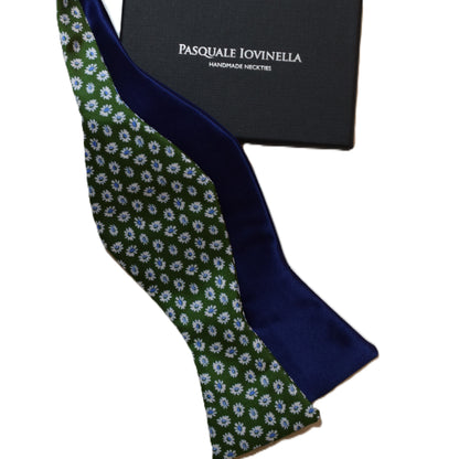 Green white flowers bowtie and blue double sided