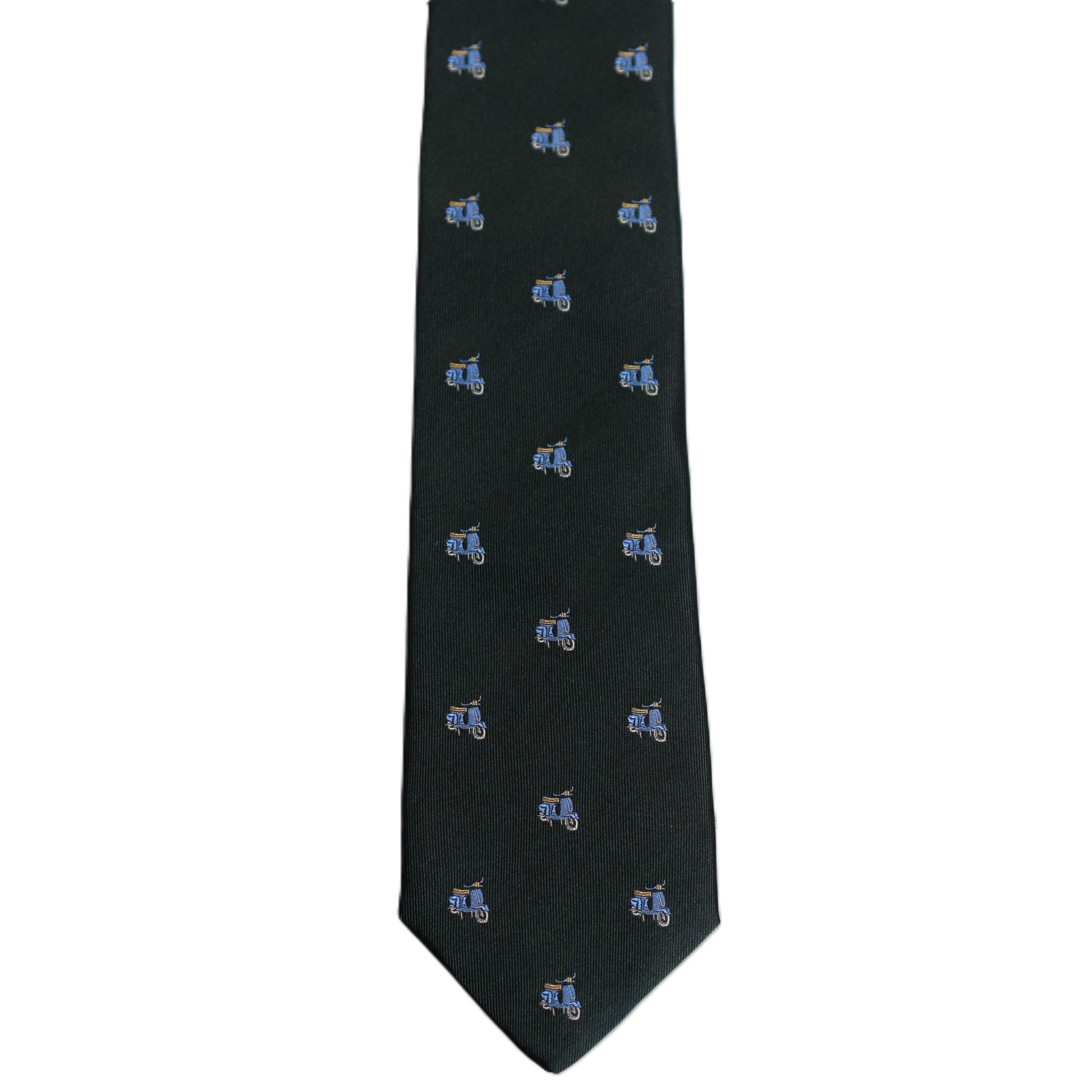 Green necktie with light blue vespa