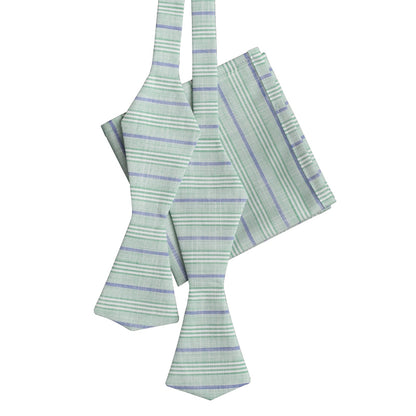 Light Green with white and purple stripes pocket square
