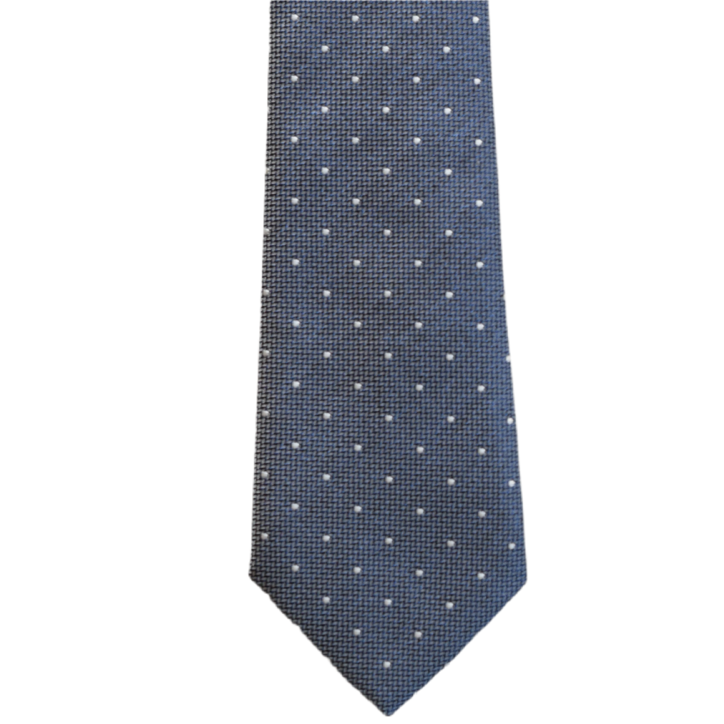 Medium blue necktie with white polka dots