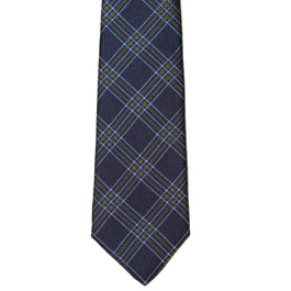 Navy necktie with blue and green plaid (narrow)