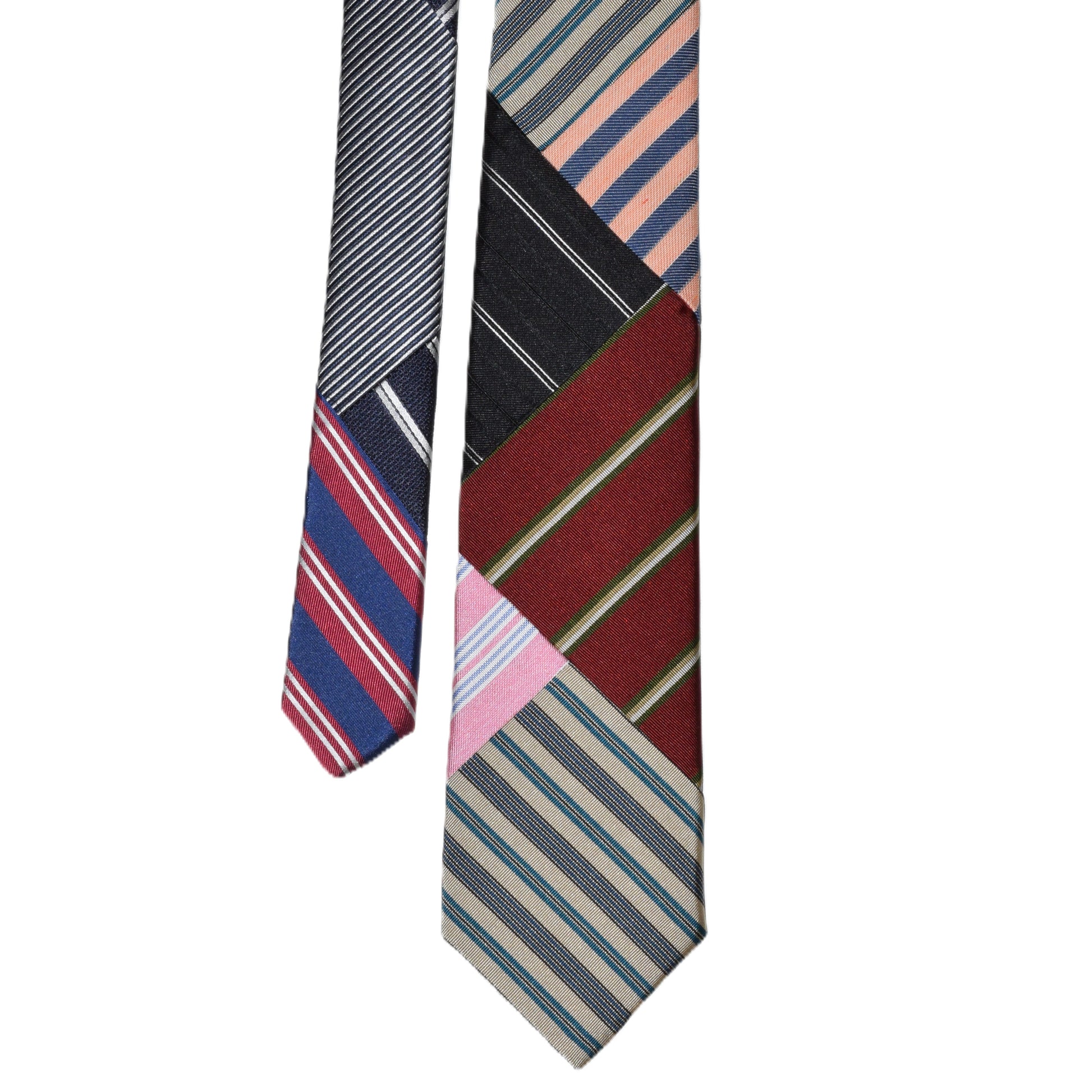 Patchwork necktie tan with blue green stripes