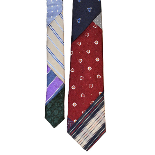 Patchwork necktie with deep red and white flowers